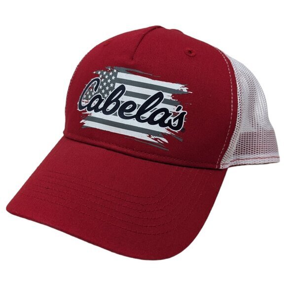 Cabela’s Patriotic American Flag Snap Back Hat Cap Stars & Stripes Mesh SnapBack - Picture 1 of 8